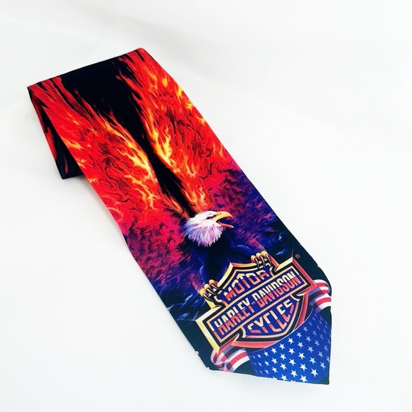 HARLEY DAVIDSON Graphic USA Hawk Tie Y2K Ralph Marlin 3 3/4” Wide - Picture 2 of 5